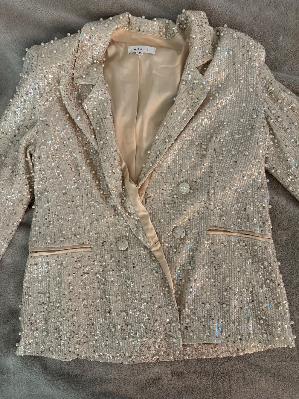MARBLE Champagne Sequin Double-Breasted Blazer
